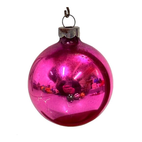 Vintage Made In USA Shiny Brite Glass Christmas Ornaments Set Of 7 Pink Gold - Picture 13 of 16